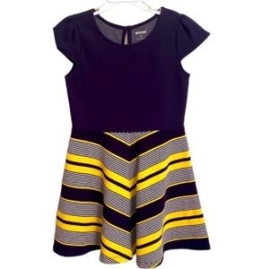 GYMBOREE Girl's Youth Casual Navy Blue Yellow White Cap Sleeve Dress Size 7-8